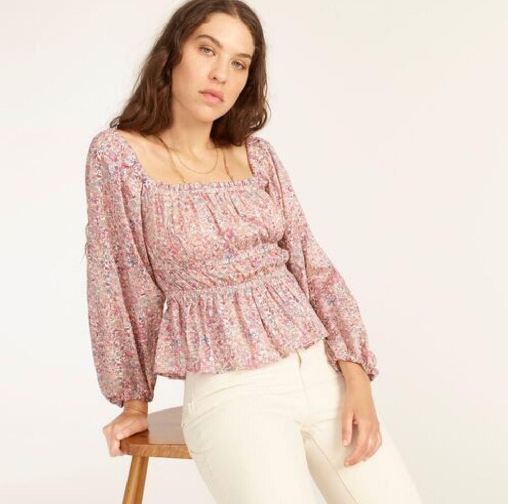NWT JCrew Puff Sleeve Textured Cotton Top in Bloomin Floral Size XS Preppy Boho